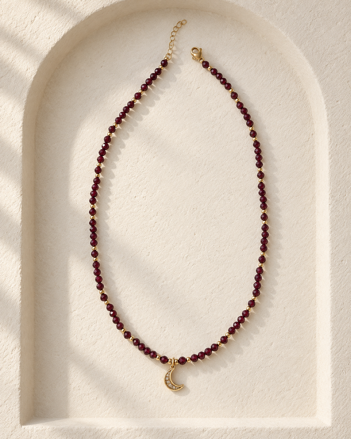 Red Garnet Crescent Moon Necklace