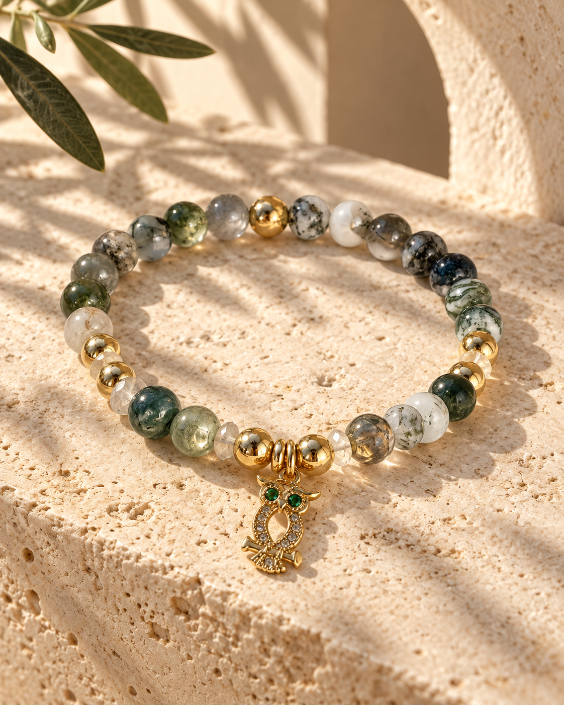 Green Moss Agate Owl Bracelet
