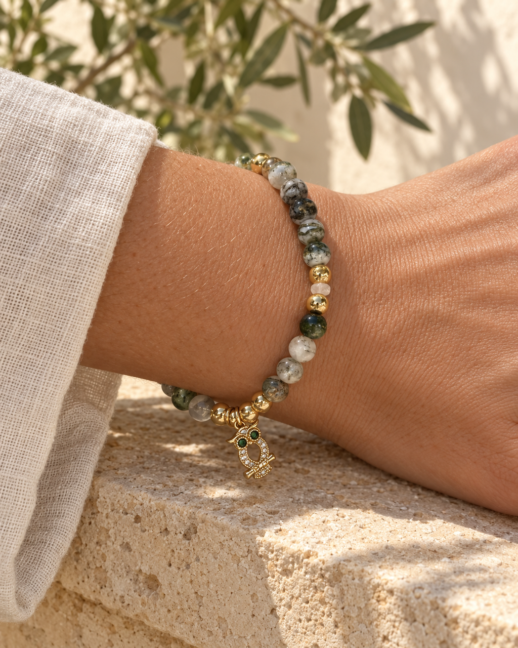 Green Moss Agate Owl Bracelet