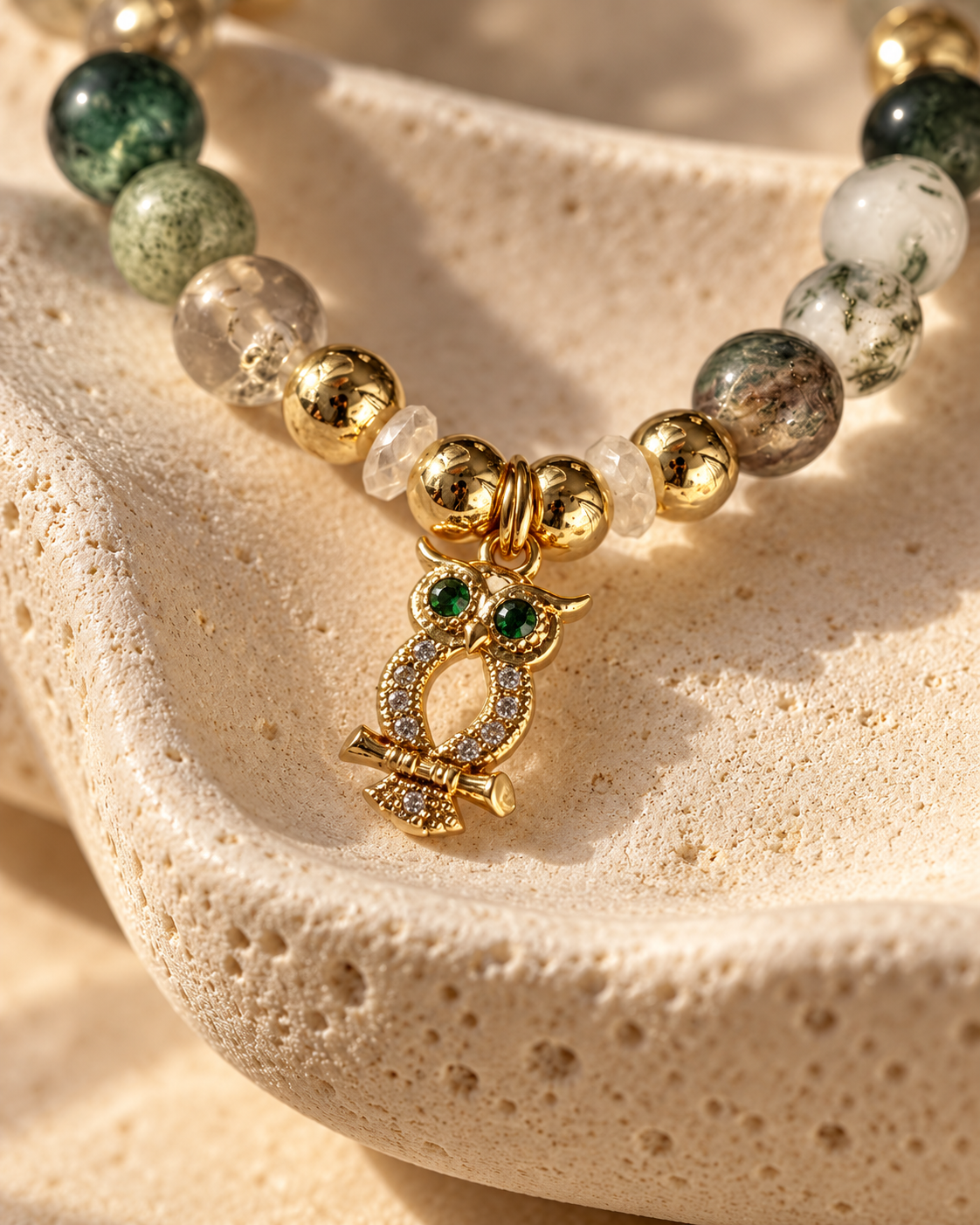 Green Moss Agate Owl Bracelet
